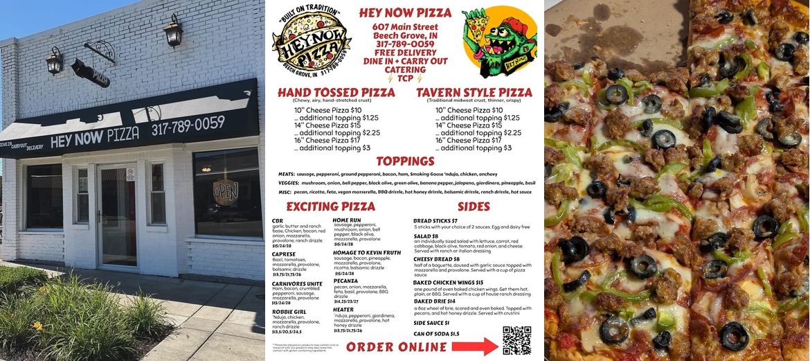 Hey Now Pizza Menu